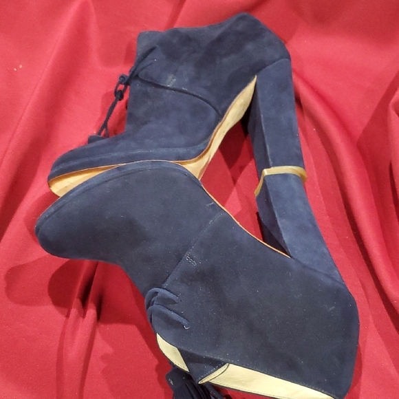 Cole Haan Blue Suede Heeled Boots with Lace-Up Detail - Picture 6 of 11